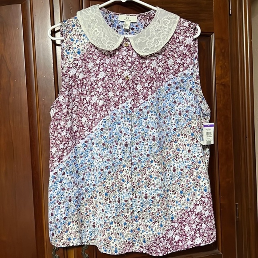 NWT H by HALSTON sleeveless button down top Size L